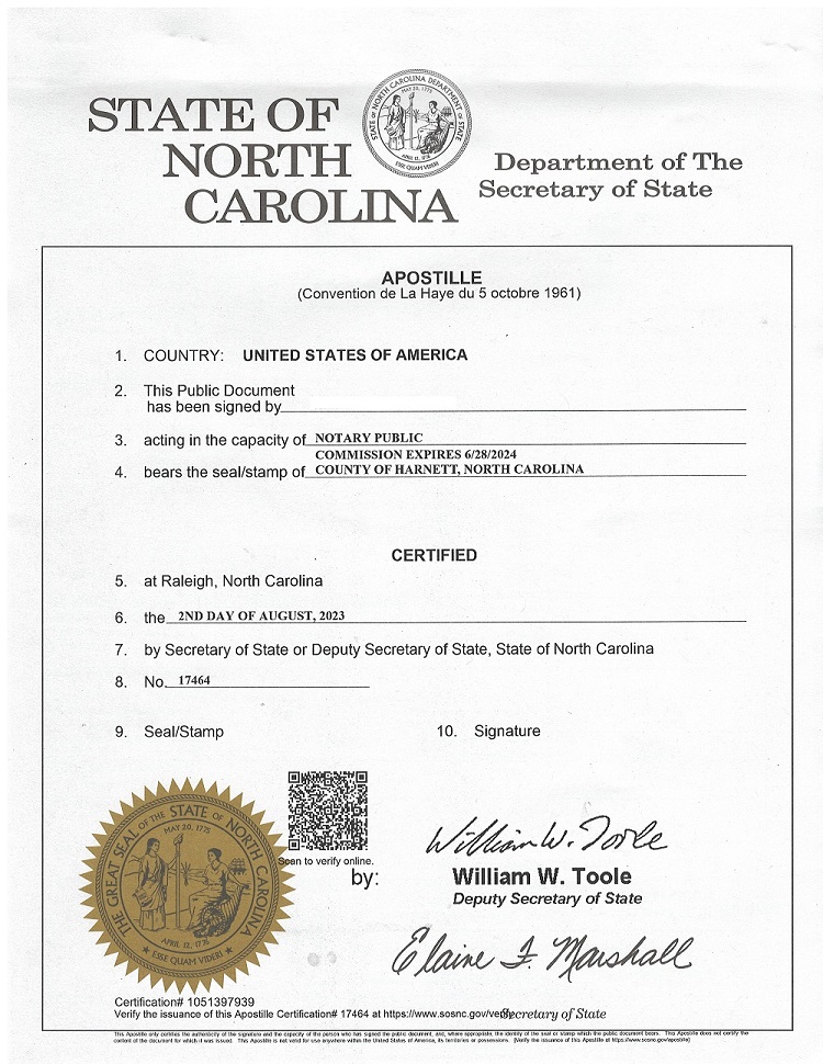 North carolina u s apostille services